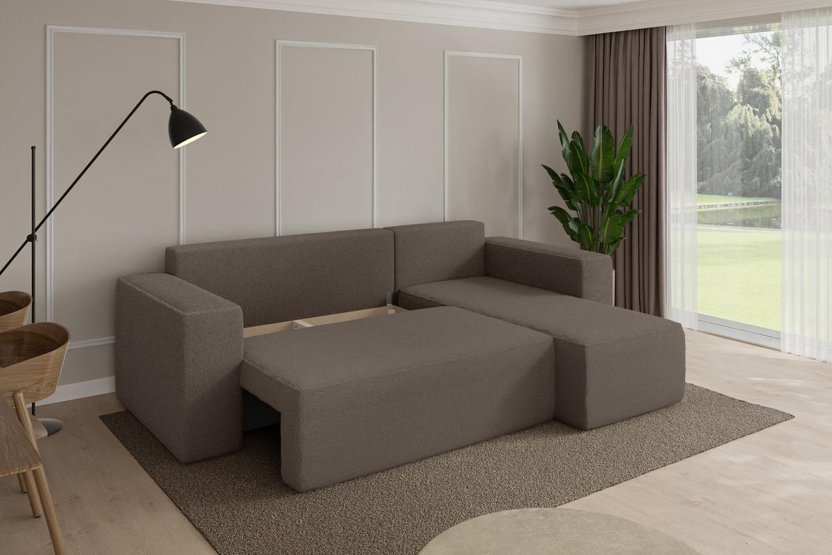ECKSOFA mit Schlaffunktion Ottomane Rechts SENO-L 249x139x85 Braun Bouclé - Schwarz/Braun, Holzwerkstoff/Kunststoff (249/139cm) - ALTDECOR
