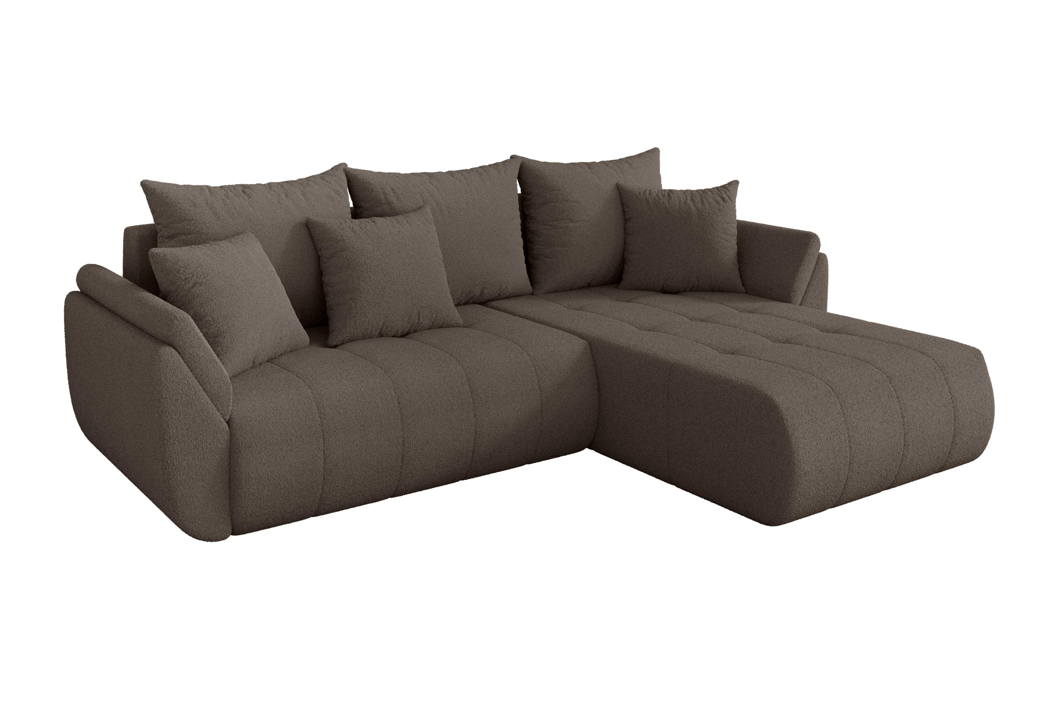 ECKSOFA mit Schlaffunktion Ottomane Rechts TOKO-L 277x194x86 Braun Bouclé - Schwarz/Braun, Holzwerkstoff/Kunststoff (277/194cm) - ALTDECOR