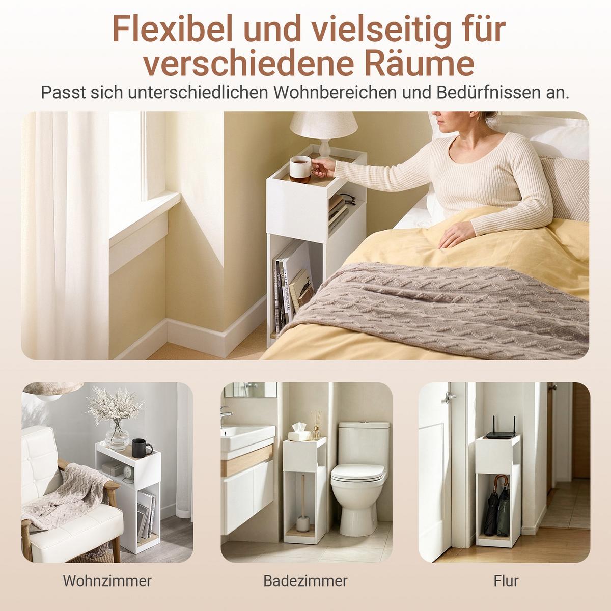 NACHTTISCH 2er Set, Beistelltisch mit offenen Fächern, Weiß 20×35×60cm - Weiß, Holzwerkstoff (35/60/20cm) - SoBuy