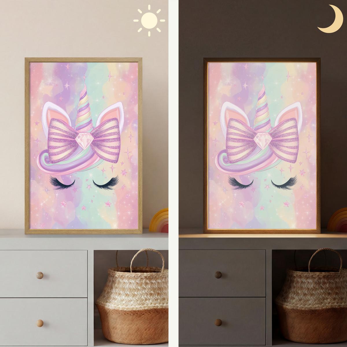 WANDLEUCHTE MIT AKKU Einhorn - Glitzer - Regenbogen - Pastell 40x60 cm - Hellrosa, Holzwerkstoff (40/60/8cm) - OnlyWow