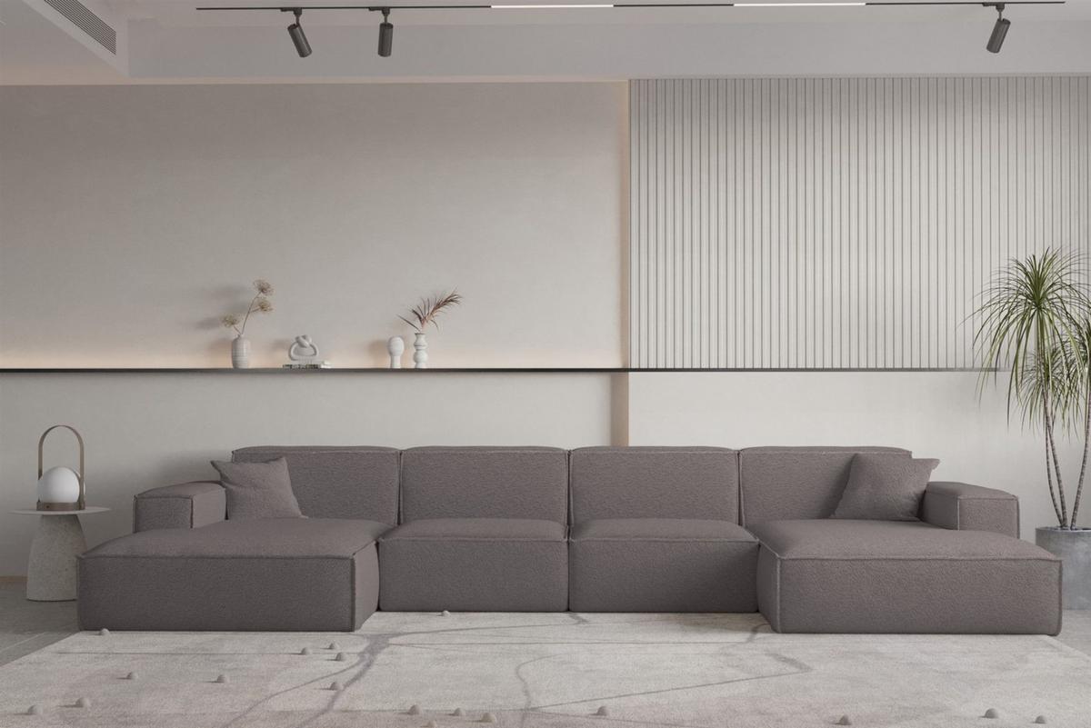 WOHNLANDSCHAFT Celes Premium Bukla - Taupe, Holzwerkstoff/Textil (379/73/165cm) - Fun Möbel