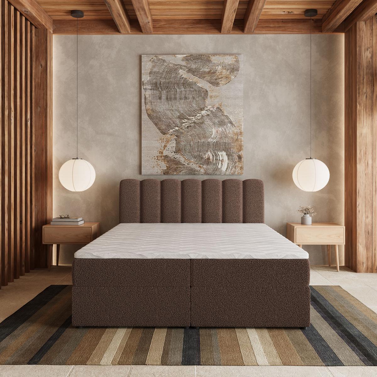 BOXBETT SOLIA 160x200 cm mit Matratze und Topper, H2+H3 - Braun - Braun, Holz (160/200cm) - MASSENO