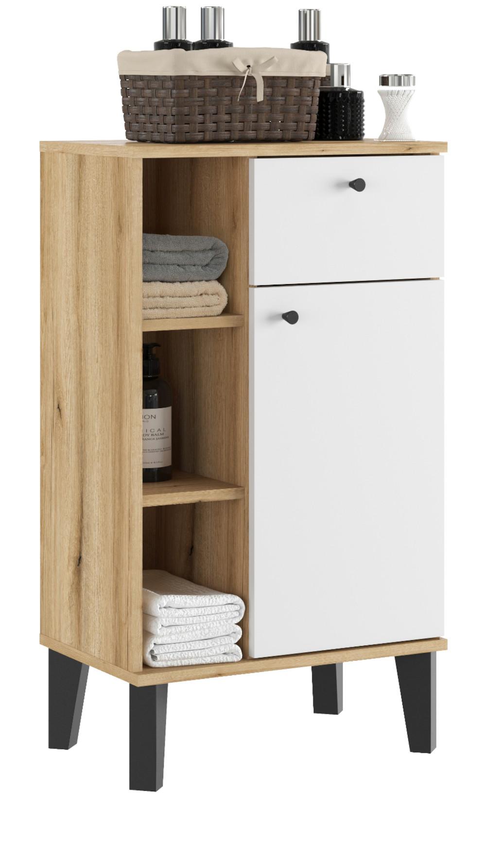 BADKOMMODE weiß, Evoke Eiche, Badkommode, 51 x 90 cm - Eichefarben/Schwarz, Holzwerkstoff/Kunststoff (51/90/33cm) - Furn.Design