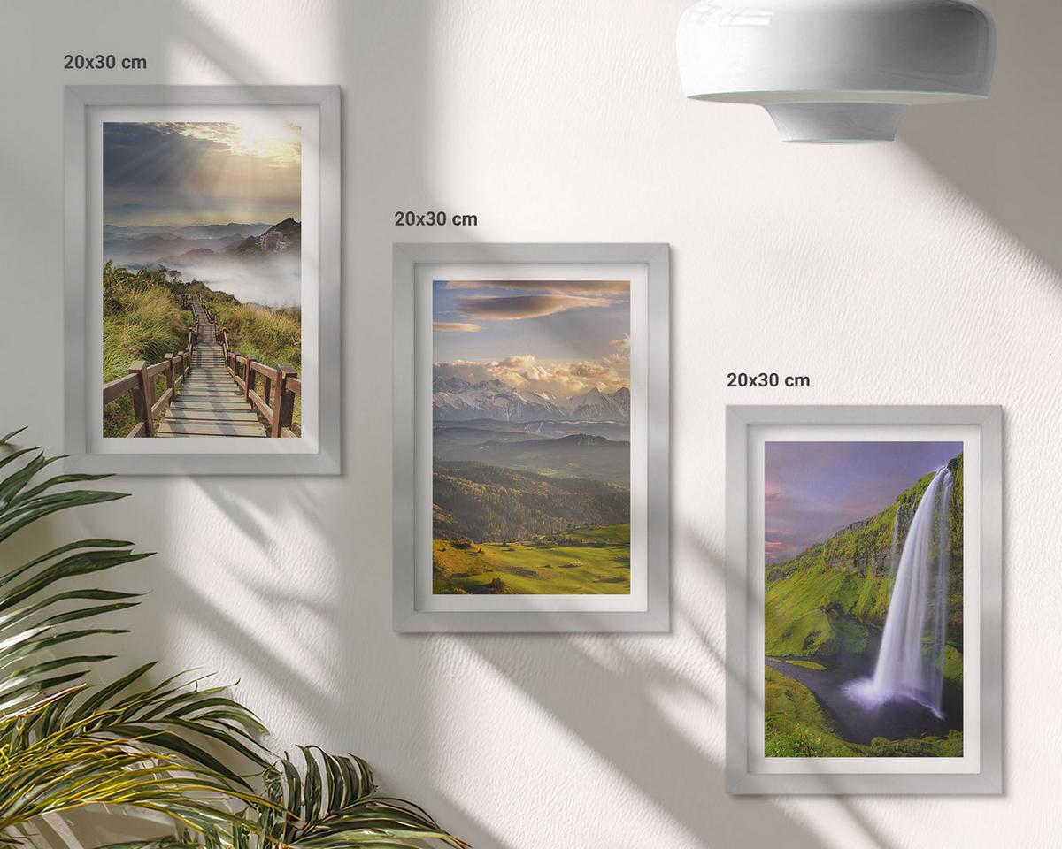 BILDER SET 3er Set - 20x30 cm Silberner Rahmen - Berglandschaften Wasserfall - Silberfarben, Kunststoff (20/30cm) - TULUP