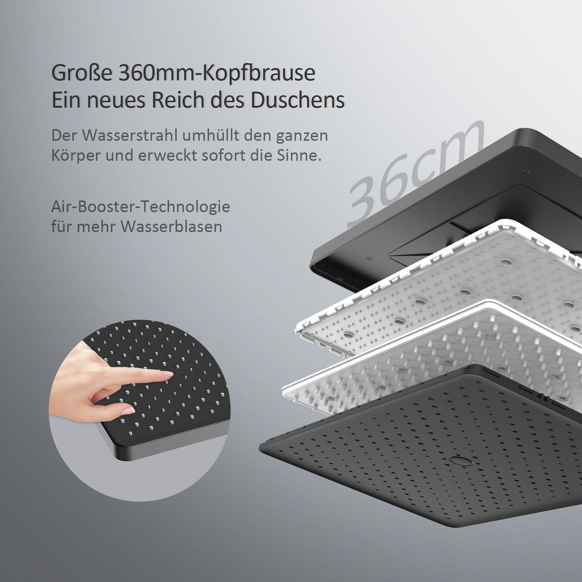 ÜBERKOPFBRAUSESET mit Großer Ablagefläche Brausethermostat Schwarz - Schwarz, Metall (66.5/198.6/71.1cm) - EMKE