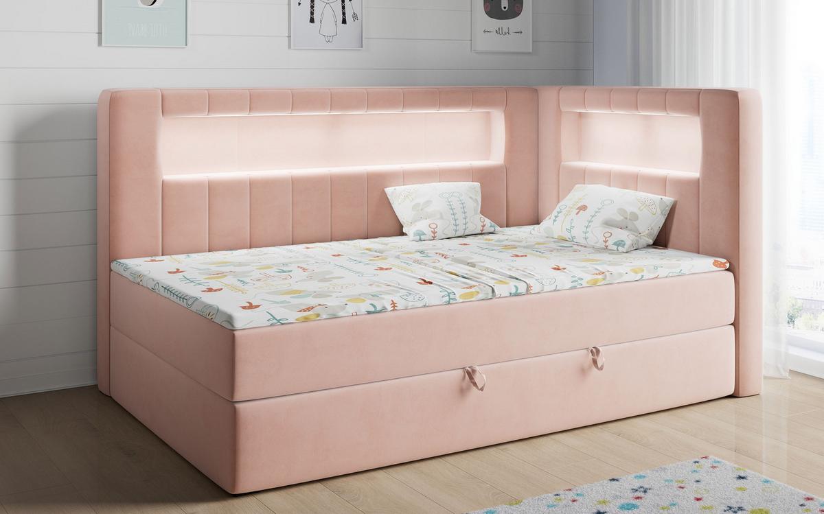 BOXSPRINGBETT JUNIOR GOLD 3 90/200 Rosa - rechte Seite - Rosa, Holz/Textil (90/200cm) - MKS