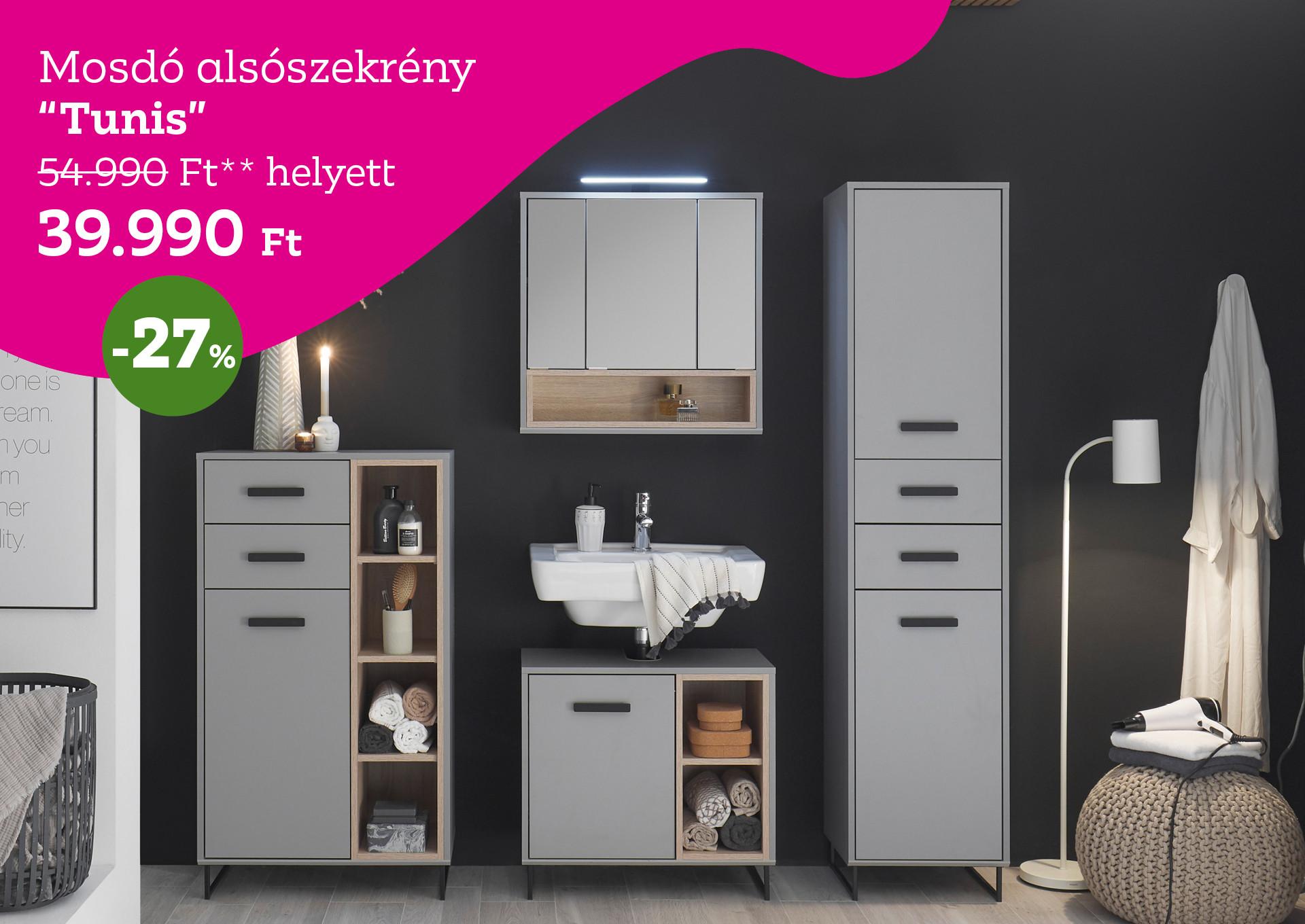 Mosdó alsószekrény Tunis 54990 Forint helyett 39990 Forint, kedvezmény mértéke 27%