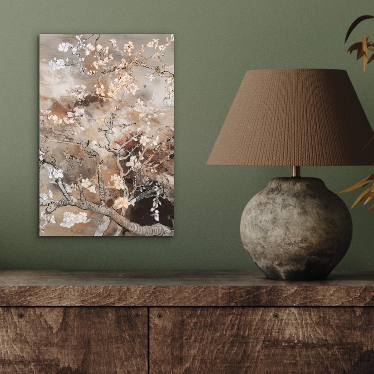 METALLBILD Mandelblüte - Kunst - Van Gogh - Beige - Abstrakt 20x30 cm - Braun, Metall (20/30cm) - MuchoWow