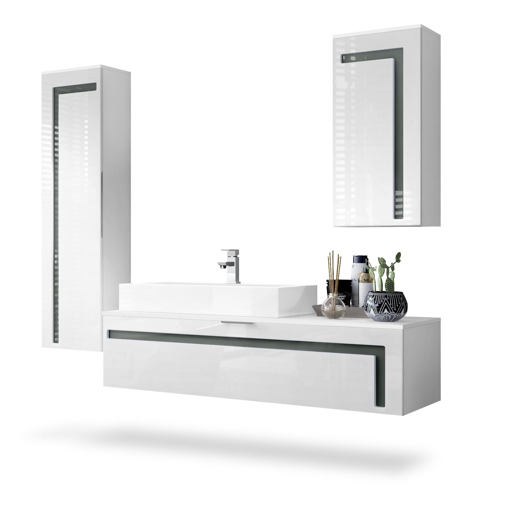 BADMÖBELSET Aloha Absetzungen in Grau Hochglanz - Grau, Holzwerkstoff (210/185/51cm) - Vladon
