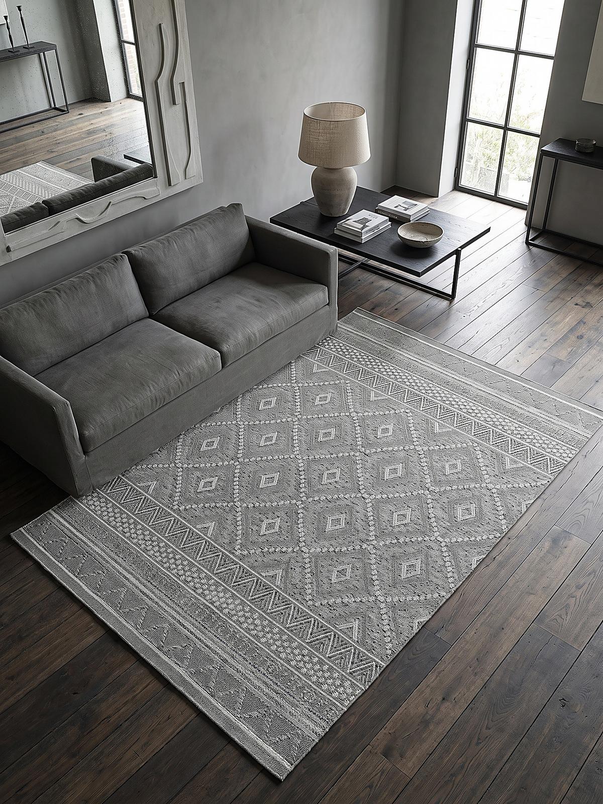 TEPPICH Flachgewebe ESERA Ethno-Rauten Polypropylen Grau 240 x 340 cm - Grau, Textil (240/340cm) - KADIMA DESIGN