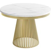 ESSTISCH Naro rund ausziehbar mit Goldem Lamellen-Metallgestell, Marmor Weiß 100-180/100/76 cm - Ecru/Goldfarben, Holzwerkstoff/Metall (100/180/76cm) - WFL GROUP