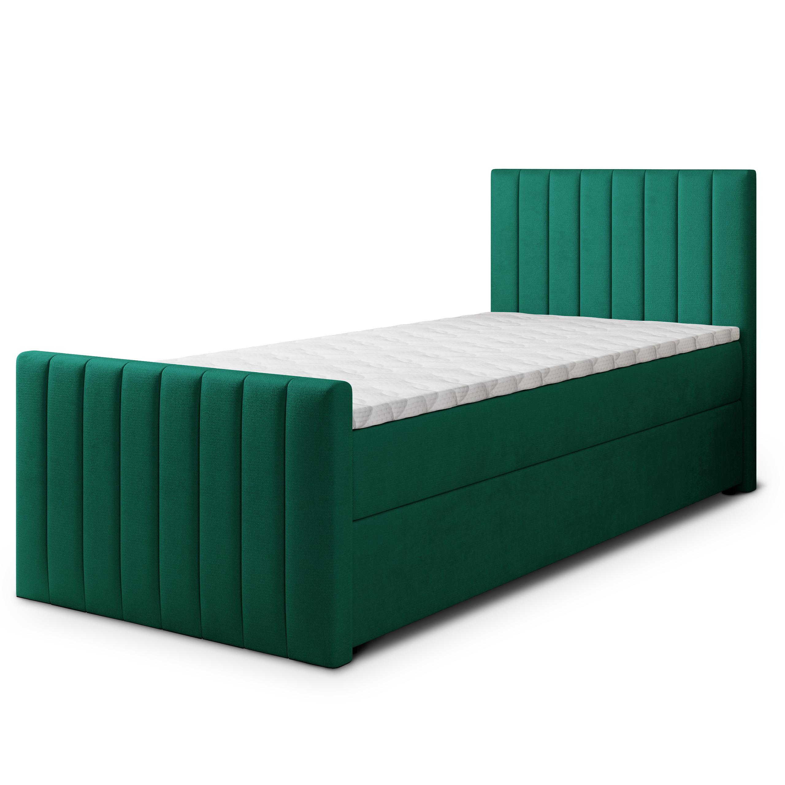 BOXBETT ARION 90 90x200 cm mit Matratze und Topper, H2+H3 - Grün - Grün, Holz (90/200cm) - MASSENO
