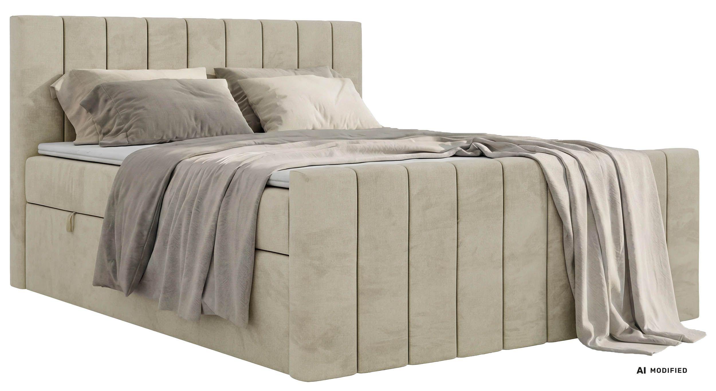 BOXBETT ALVER DUO 180/200 - Beige Velvet - Topper T25 - H3 - Beige/Schwarz, Kunststoff/Textil (180/200cm) - MKS