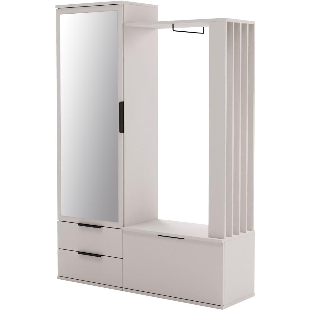 GARDEROBENSCHRANK Lorenzo mit Spiegel und 2 Schubladen, Sandbeige - Sandfarben, Holzwerkstoff (140/200/42.5cm) - Beautysofa