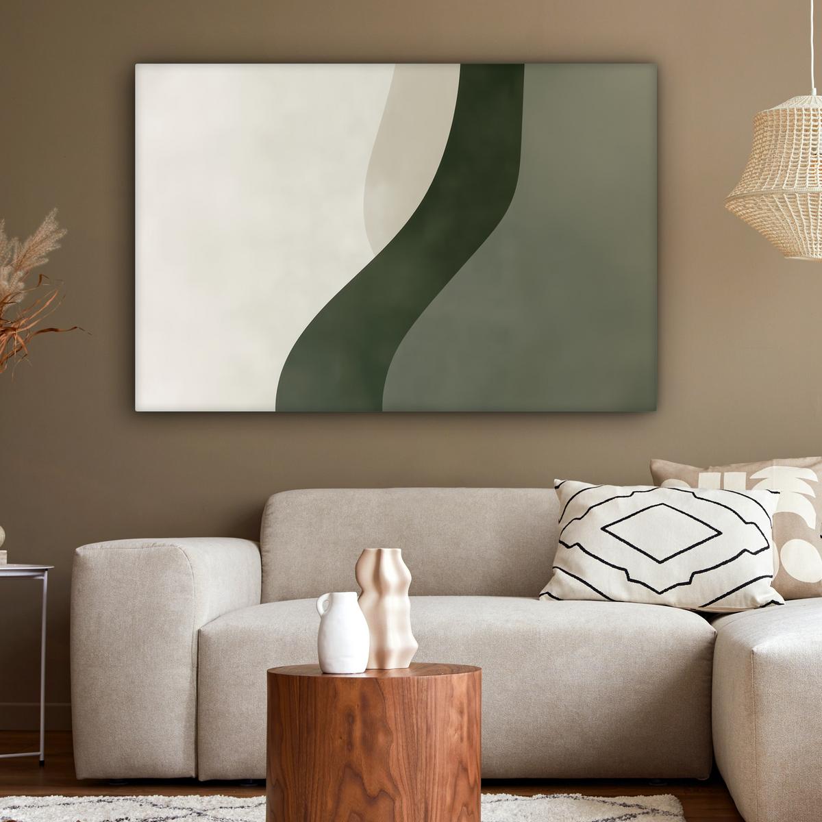 LEINWANDBILD Japandi - Grün - Abstrakt - Modern Groß 140x90 cm - Salbeigrün, Textil (140/90cm) - MuchoWow