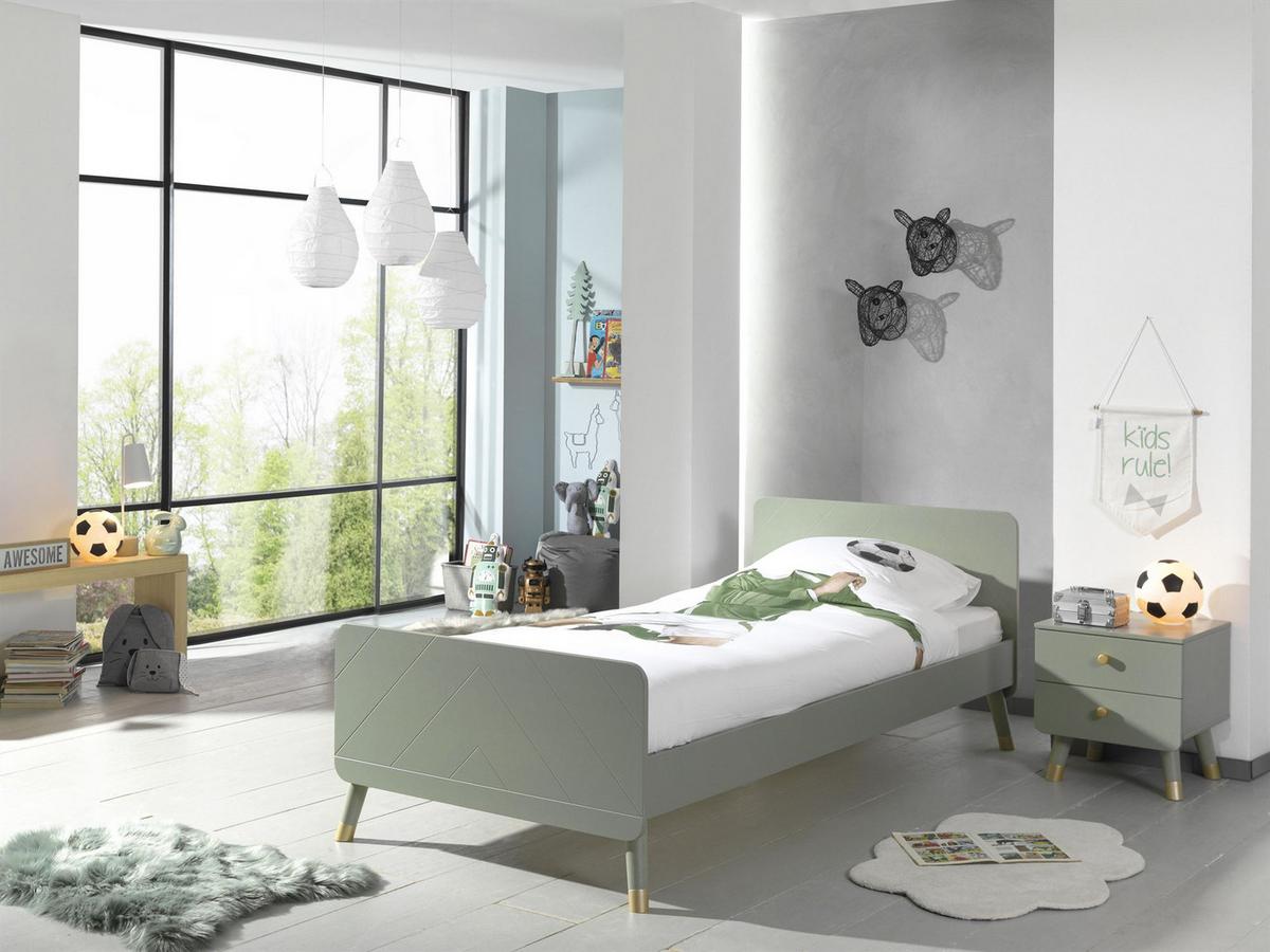 BETT mit Nachtkommode Kamillah aus MDF in Olive Grün - Olivgrün, Holzwerkstoff (90/200cm) - 58aufmkessel