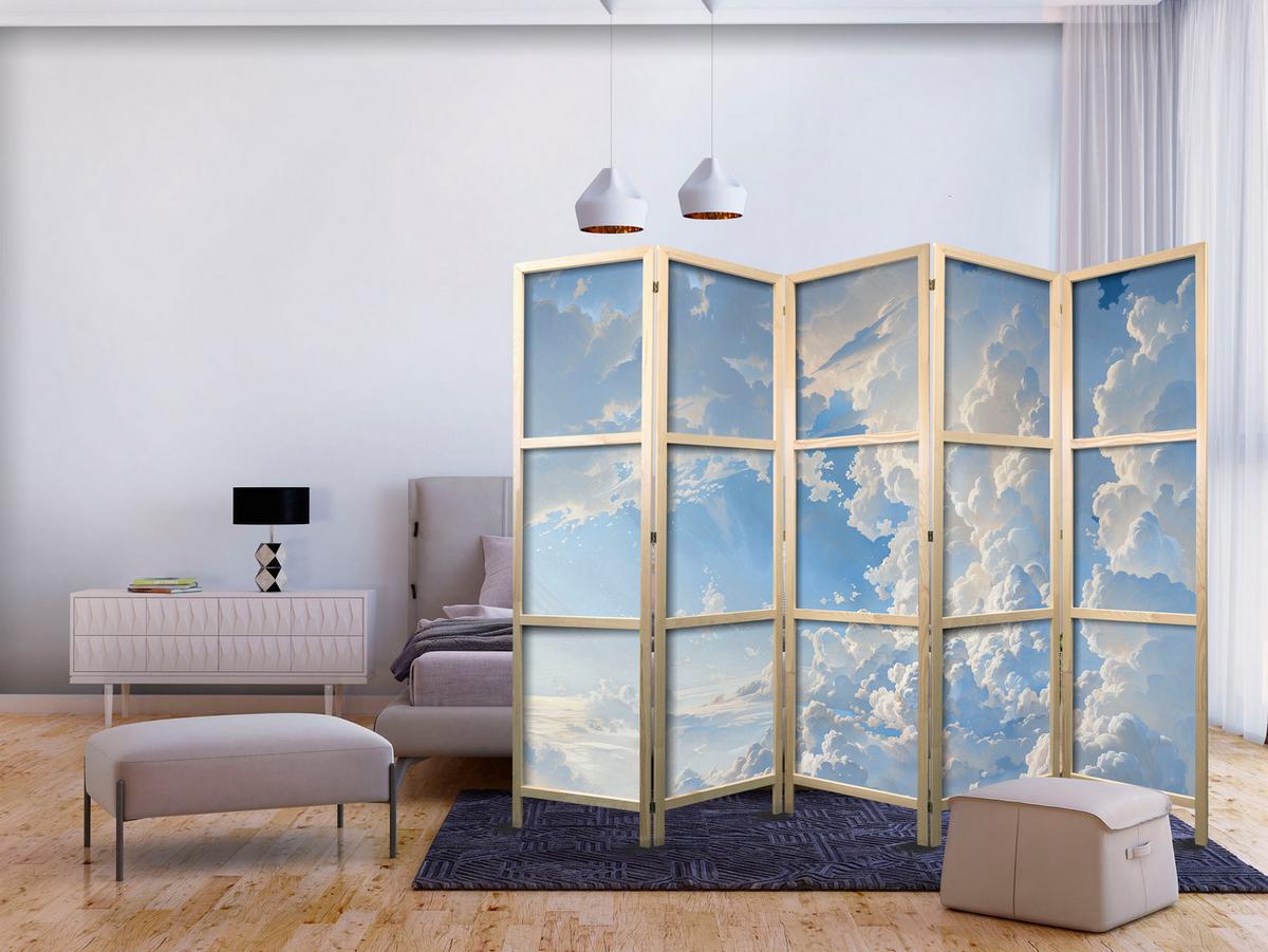 PARAVENT Japanischer 5-tlg 225x172 cm Wolken - Blau, Holz/Textil (225/172/3cm) - Muralo