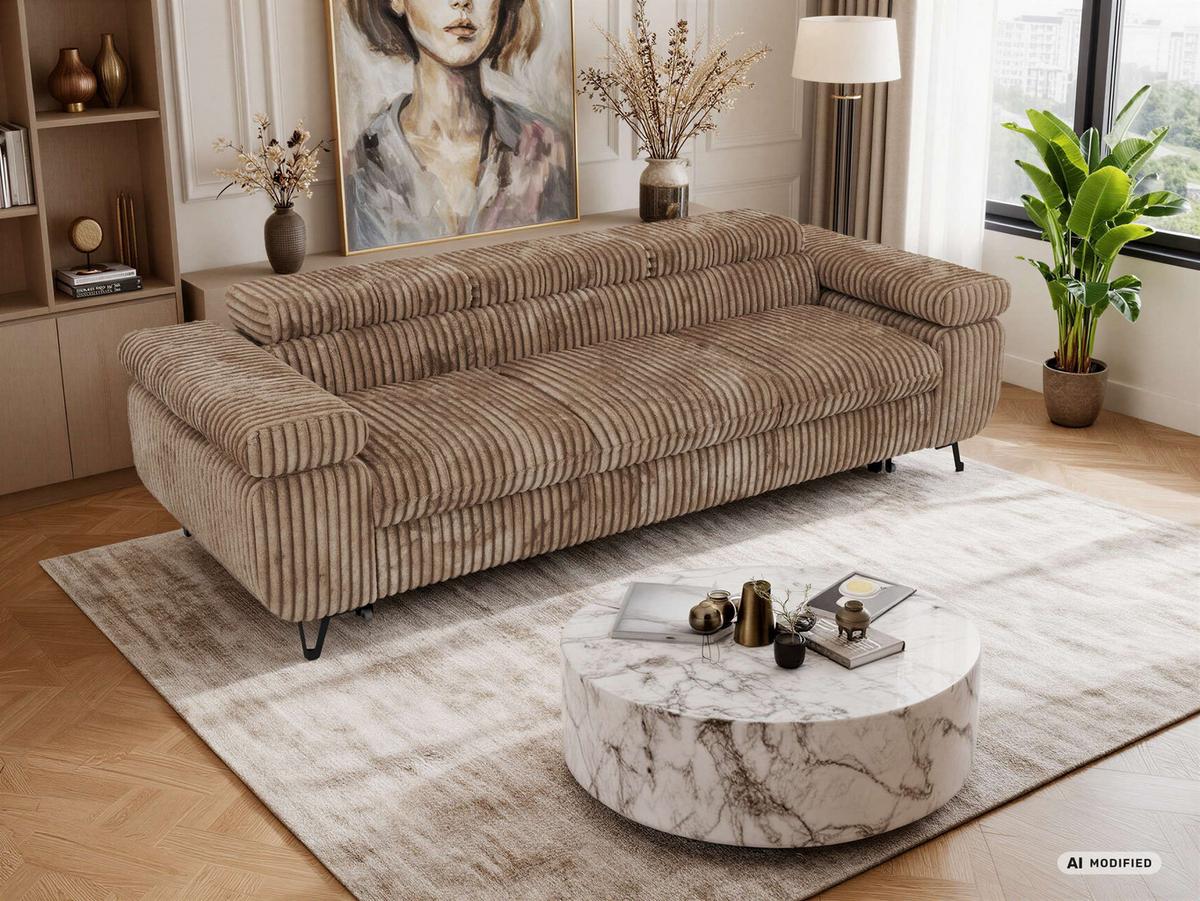 3-SITZER SOFA PETER mit Schlaffunktion - Braun Cord - Schwarz/Braun, Textil/Metall (262/76/99cm) - MKS