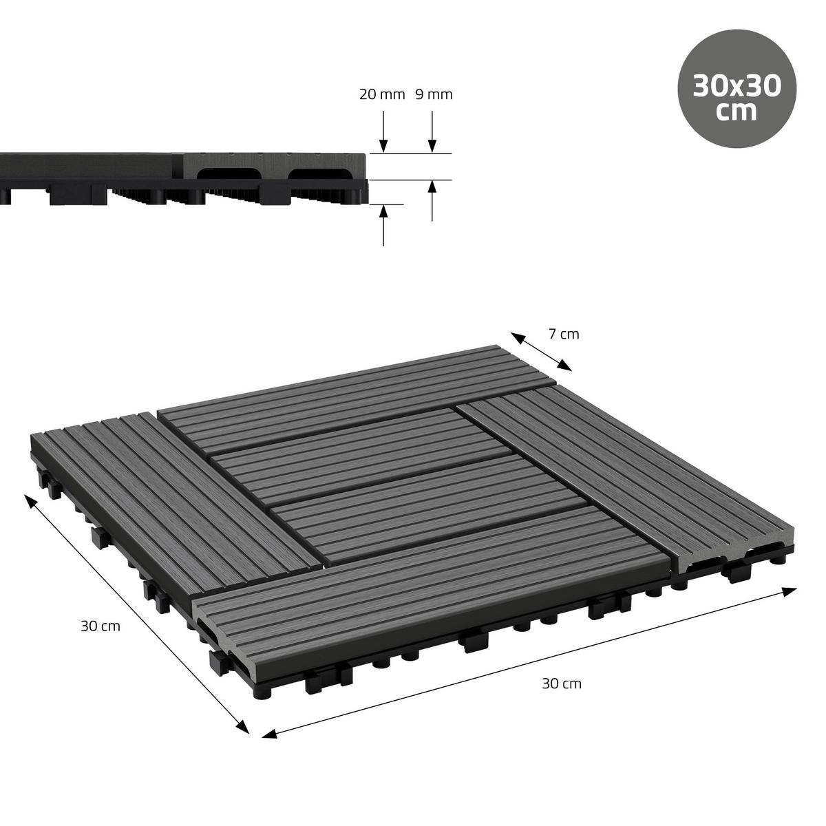 BODENPLATTE Mosaik 2er Set - Anthrazit, Holzwerkstoff (30/30/2cm) - ECD-Germany