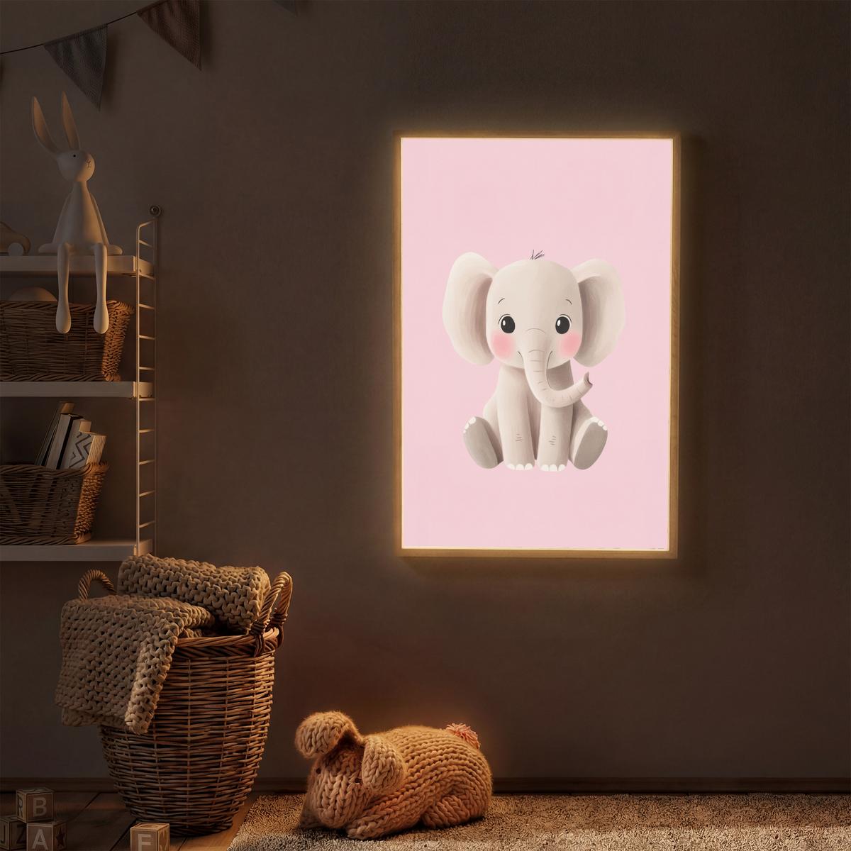 WANDLEUCHTE MIT AKKU Elefant - Baby - Rosa - Cartoon 60x90 cm - Hellrosa, Holzwerkstoff (60/90/8cm) - OnlyWow