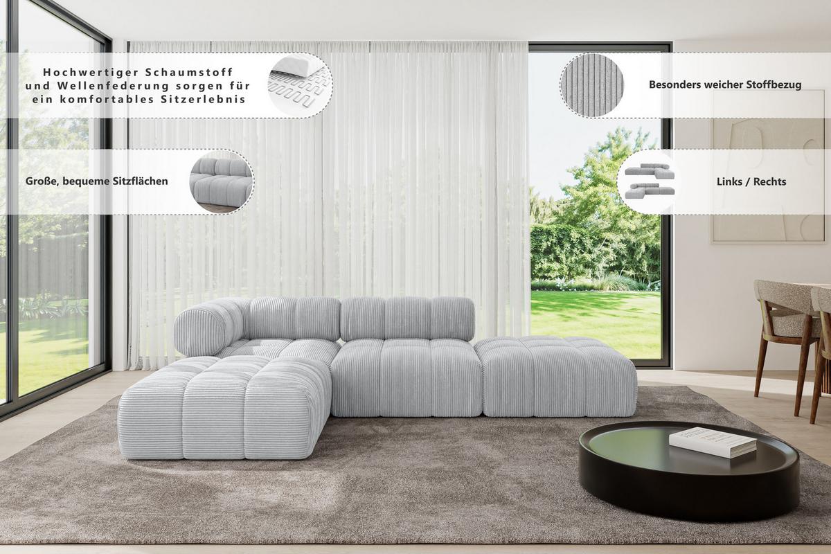 ECKSOFA modulares Sofa Kerru-L1 - 285x190x70 cm Braun Velours - Braun, Holzwerkstoff/Textil (285/190cm) - ALTDECOR