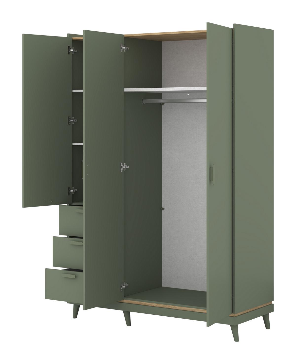 DREHTÜRENSCHRANK ACARA 143.5/214.5/57,4 cm 3-türig Grün - Grün, Holzwerkstoff (143.5/214.5/57.4cm) - MASSENO