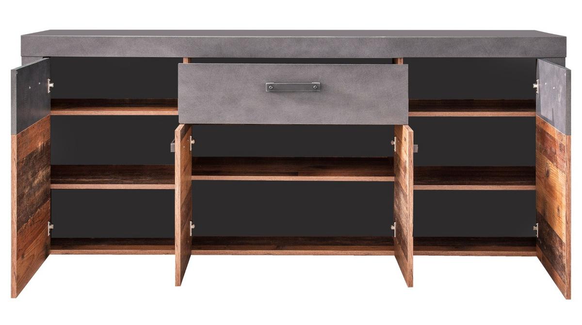 SIDEBOARD Used Wood Altholz Design mit Grau 178 cm, Kommode 4-türig - Silberfarben/Schwarz, Holzwerkstoff/Kunststoff (40/77/178cm) - Top.Furn