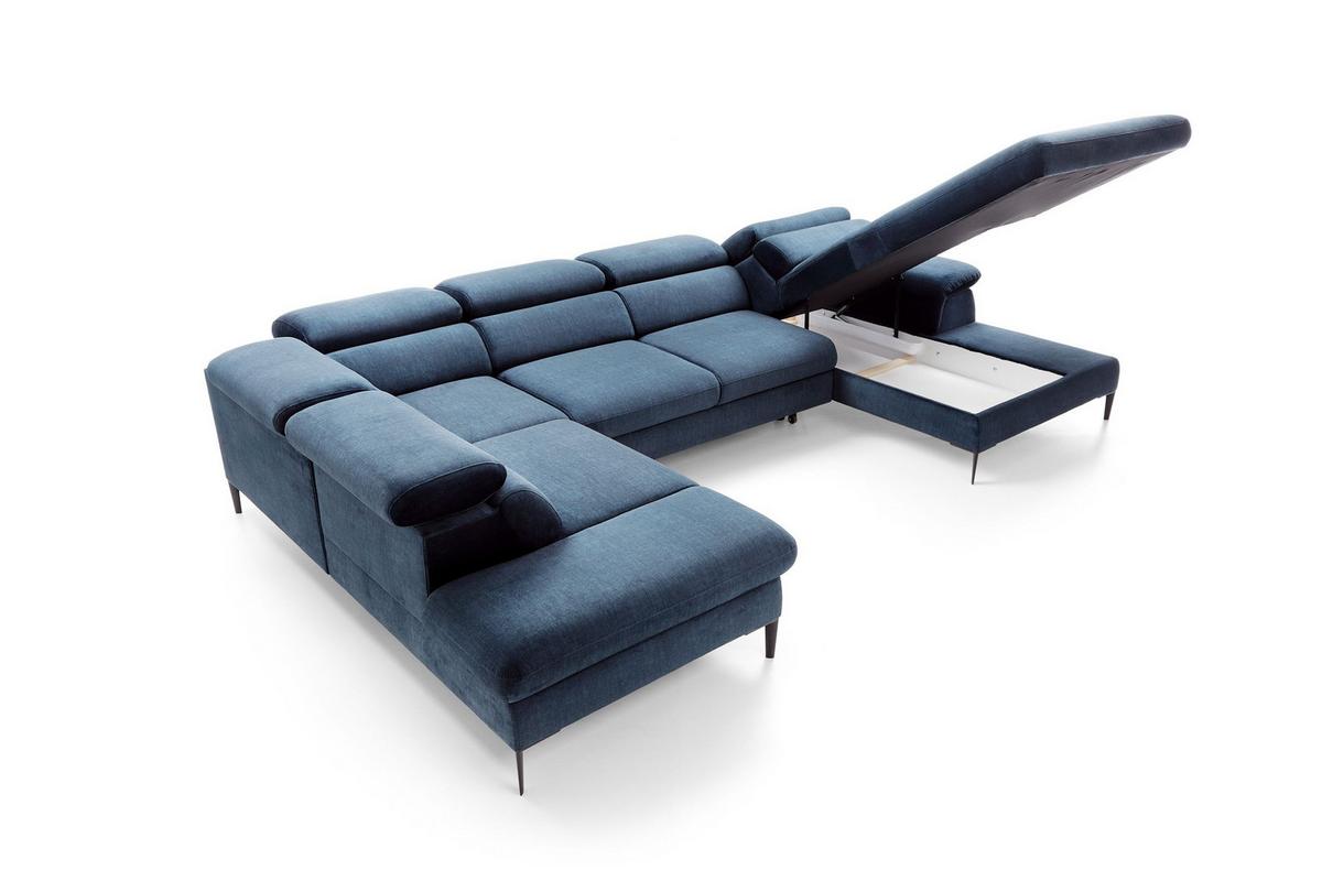 WOHNLANDSCHAFT MESTO Blau Velours-Stoff mit Schlaffunktion - Blau, Holz (353/94/182cm) - MASSENO