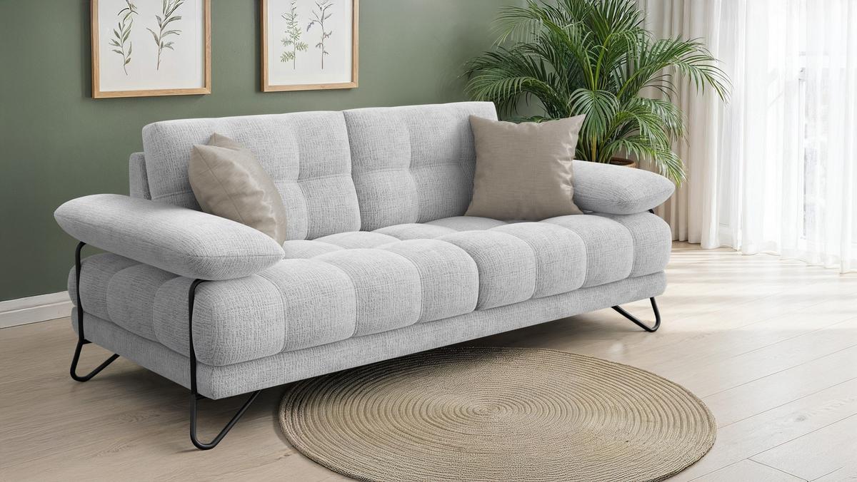 SOFA BUBBARA 2,5-Sitzer, hellgrau - Hellgrau/Schwarz, Holz/Textil (215/87/96cm) - Wozimo