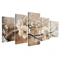 LEINWANDBILD 5er Set Blüte - Beige - Abstrakt - Blumen 150x80 cm - Hellbraun, Textil (150/80cm) - MuchoWow