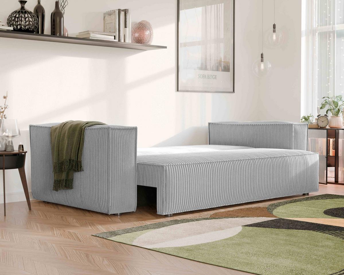 SOFA mit Schlaffunktion und Bettkasten, Hellgrau - Hellgrau/Grau, Holzwerkstoff/Textil (240/84/105cm) - Idohome