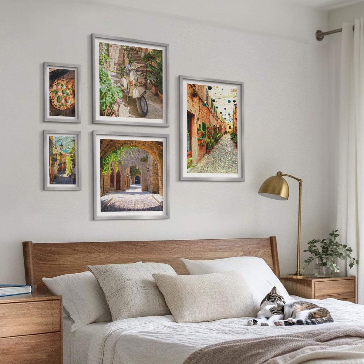 BILDER SET 5er Set - 50x50 cm & 20x30 cm & 40x60 cm Silberner Rahmen - Amerikanische Symbole, USA-Flagge - Silberfarben, Kunststoff (40/60cm) - TULUP