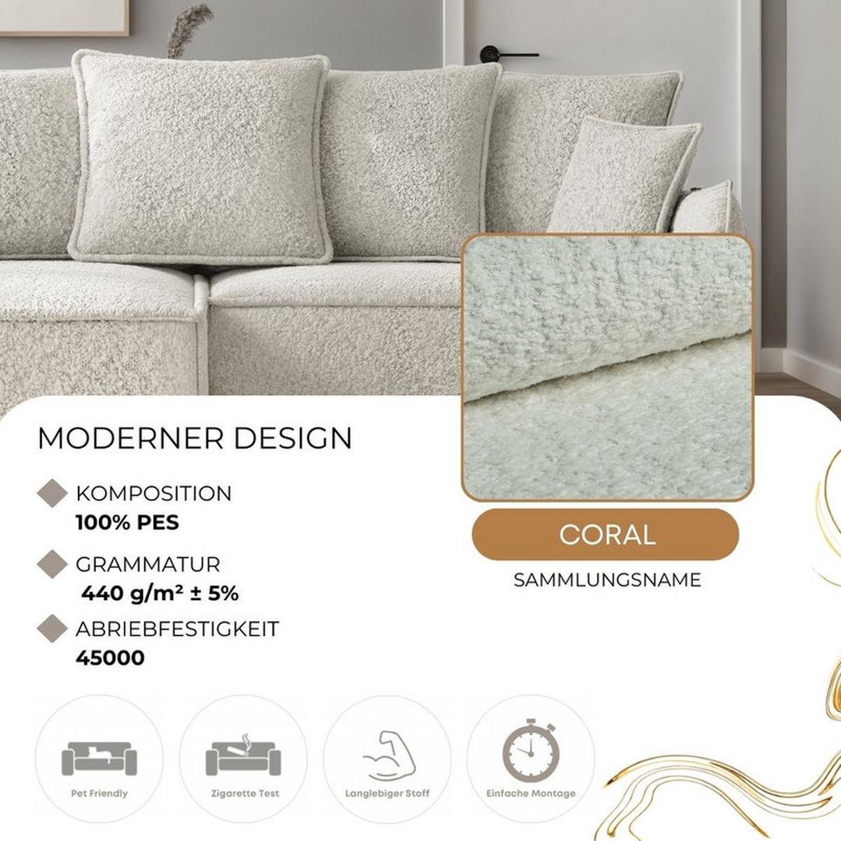 ECKSOFA MARCO Rechts, mit Schlaffunktion und Bettkasten, Creme - Creme, Textil/Metall (221/148cm) - Idohome