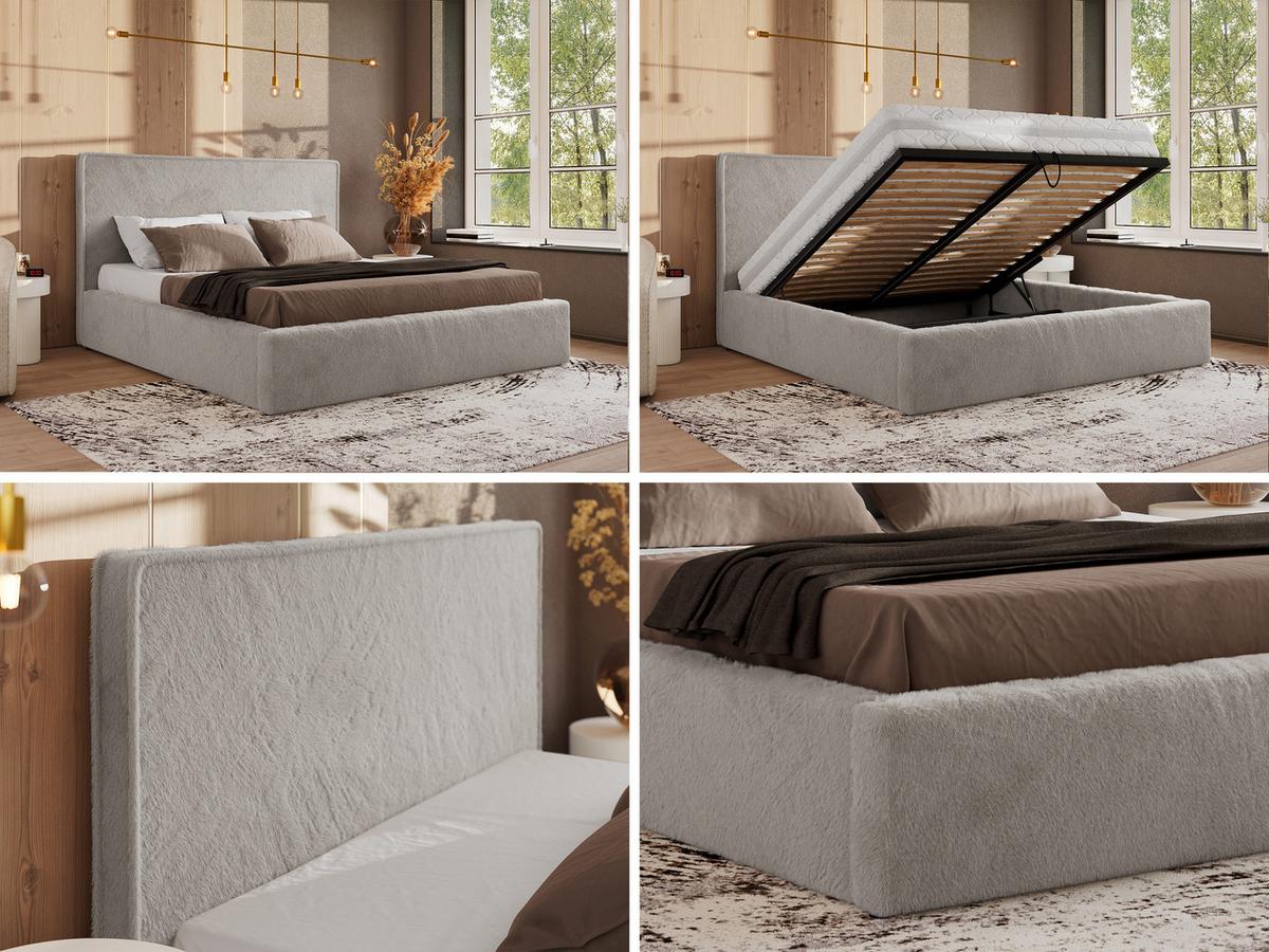 POLSTERBETT CORIVO CLASSIC 160/200 - Hellgrau Plüsch - Multipocket-Matratze - Hellgrau, Textil (160/200cm) - MKS