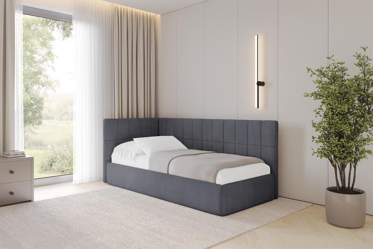 EINZELLBETT Jugendbett mit Bettkasten und Matratze H3/H4, Rechts - TULY 90x200 Dunkelgrau - Titanfarben, Holzwerkstoff/Textil (90/200cm) - ALTDECOR