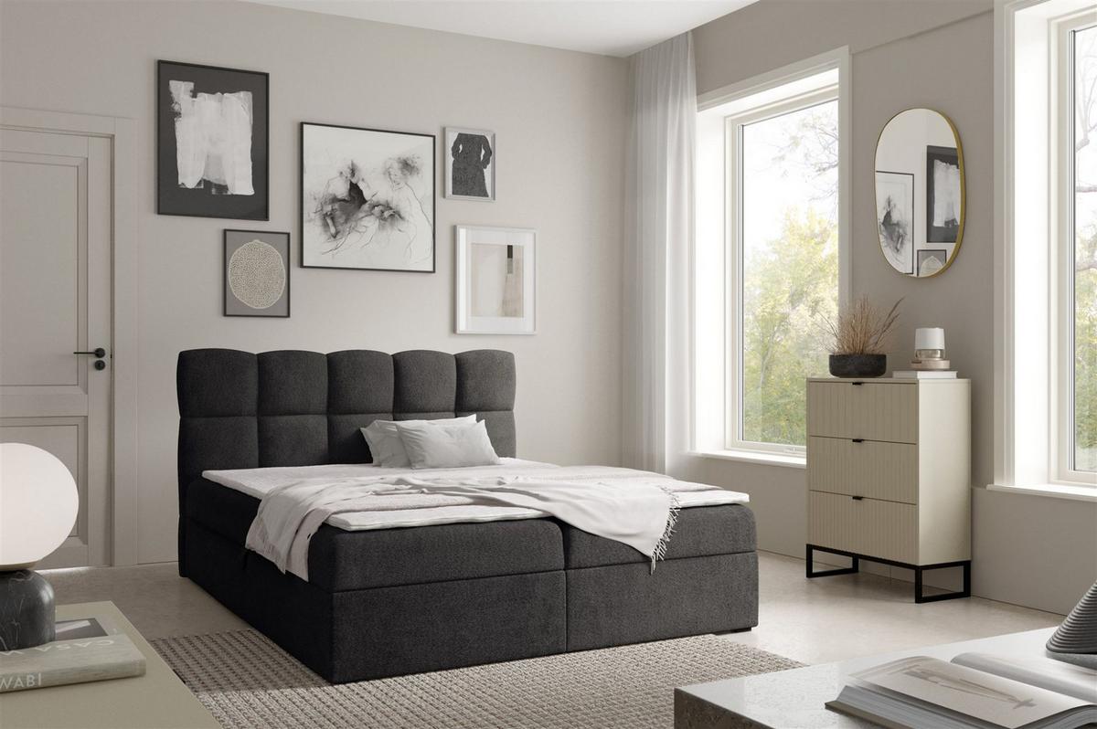 BOXBETT Parozo überlänge - Schwarz, Holzwerkstoff/Textil (140/220cm) - Fun Möbel