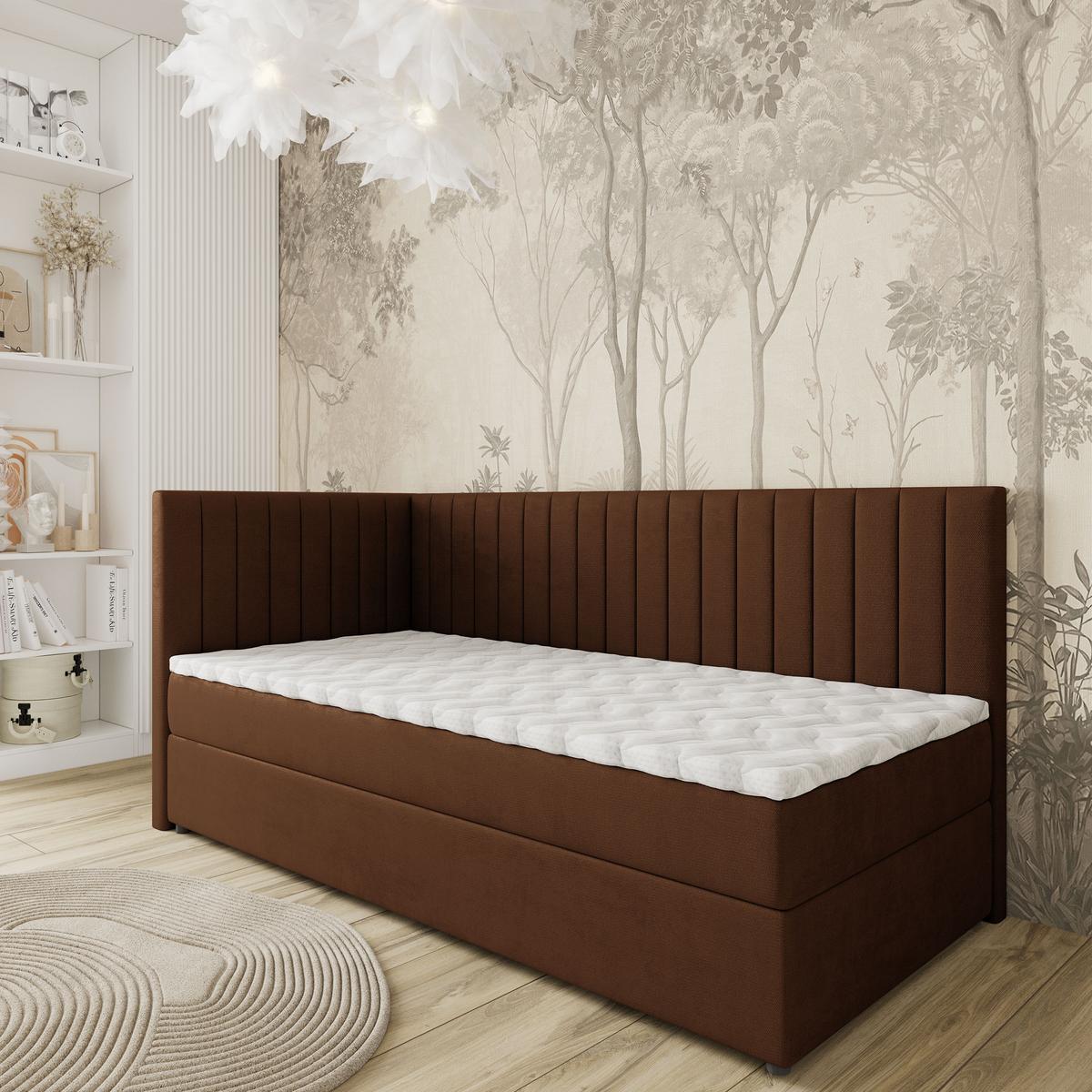 BOXBETT ARIS 80x200 cm mit Matratze und Topper, H2+H3 - Braun - Braun, Holz (80/200cm) - MASSENO