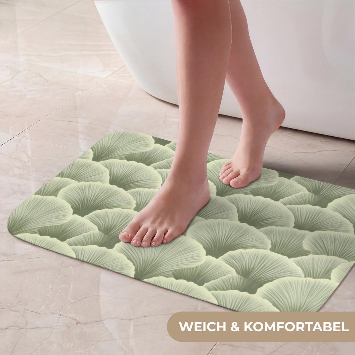 BADEMATTE Fächer - Blatt - Grün 60x40 cm - Pastellgrün, Textil (60/40cm) - OnlyWow