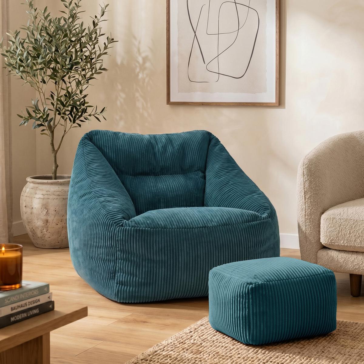 SITZSACK Cord Sessel Natalia mit Hocker - Grün, Textil (97/73/84cm) - icon