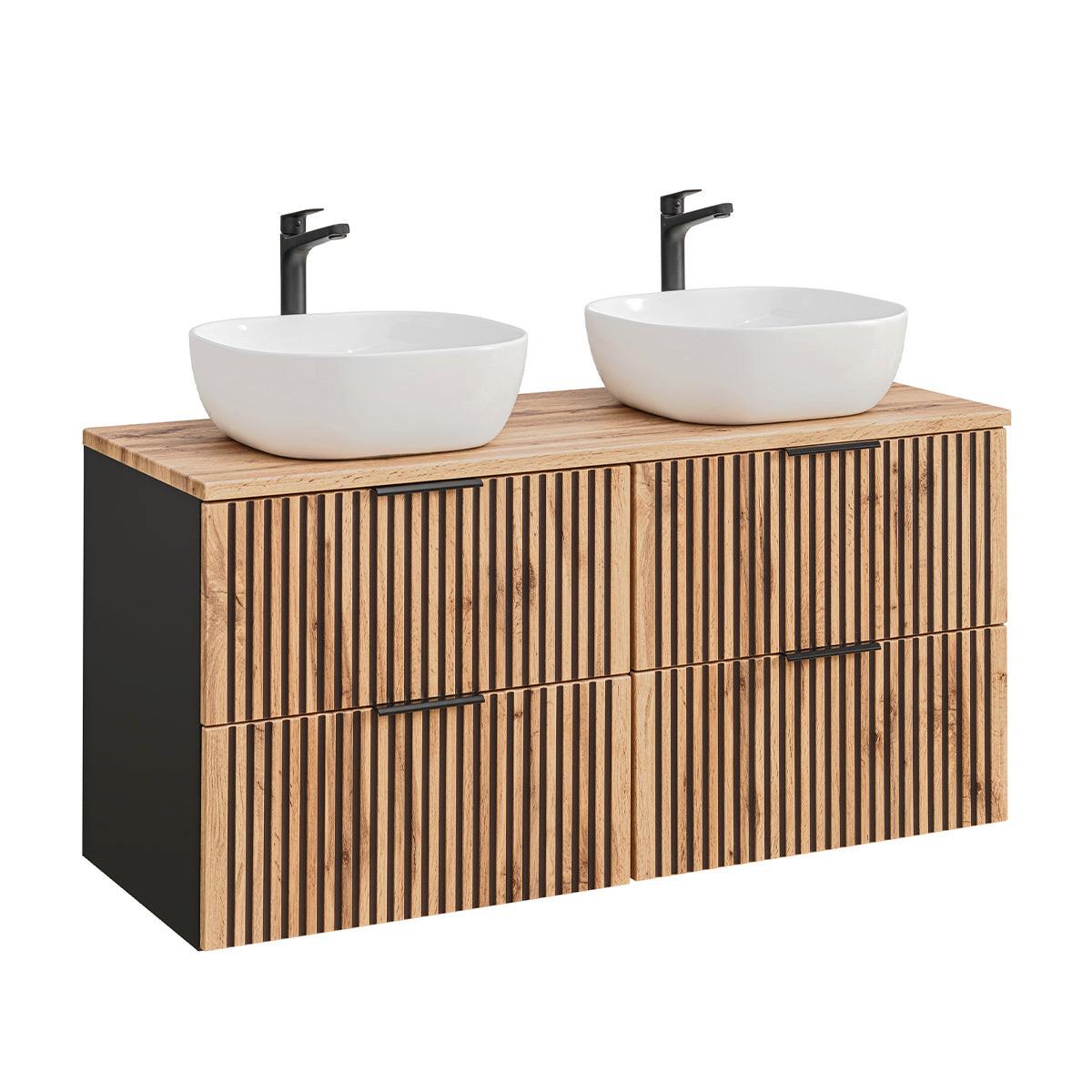 DOPPELWASCHTISCH 120.6cm Gaia Holz in Eichenoptik und Schwarz - Braun, Holzwerkstoff (120.6/59/46cm) - Petits-meubles