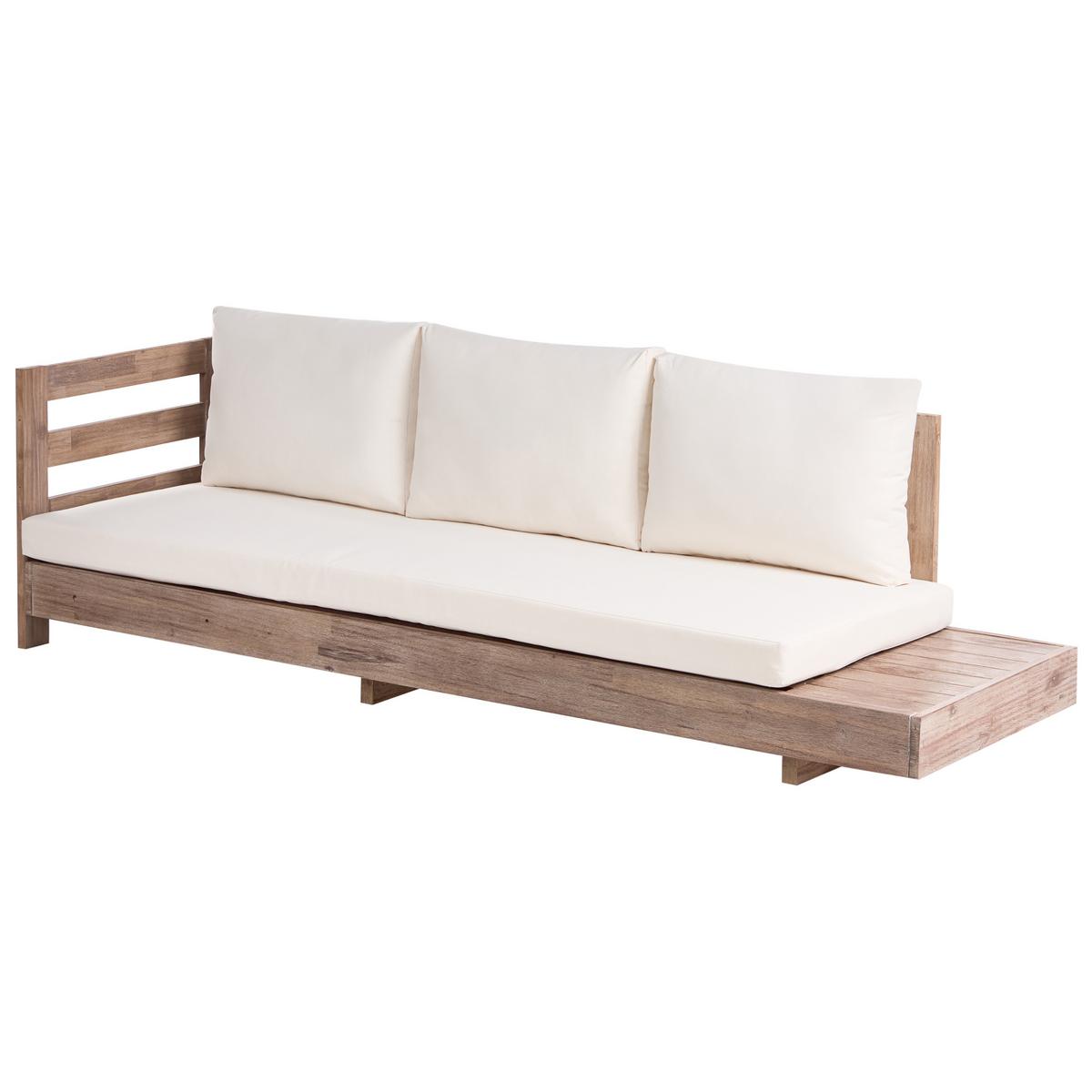 GARTENECKSOFA 5-Sitzer zertifiziertes Akazienholz rechtsseitig Cremeweiß Marettimo - Hellbraun/Braun, Holz (225/64/212cm) - Beliani