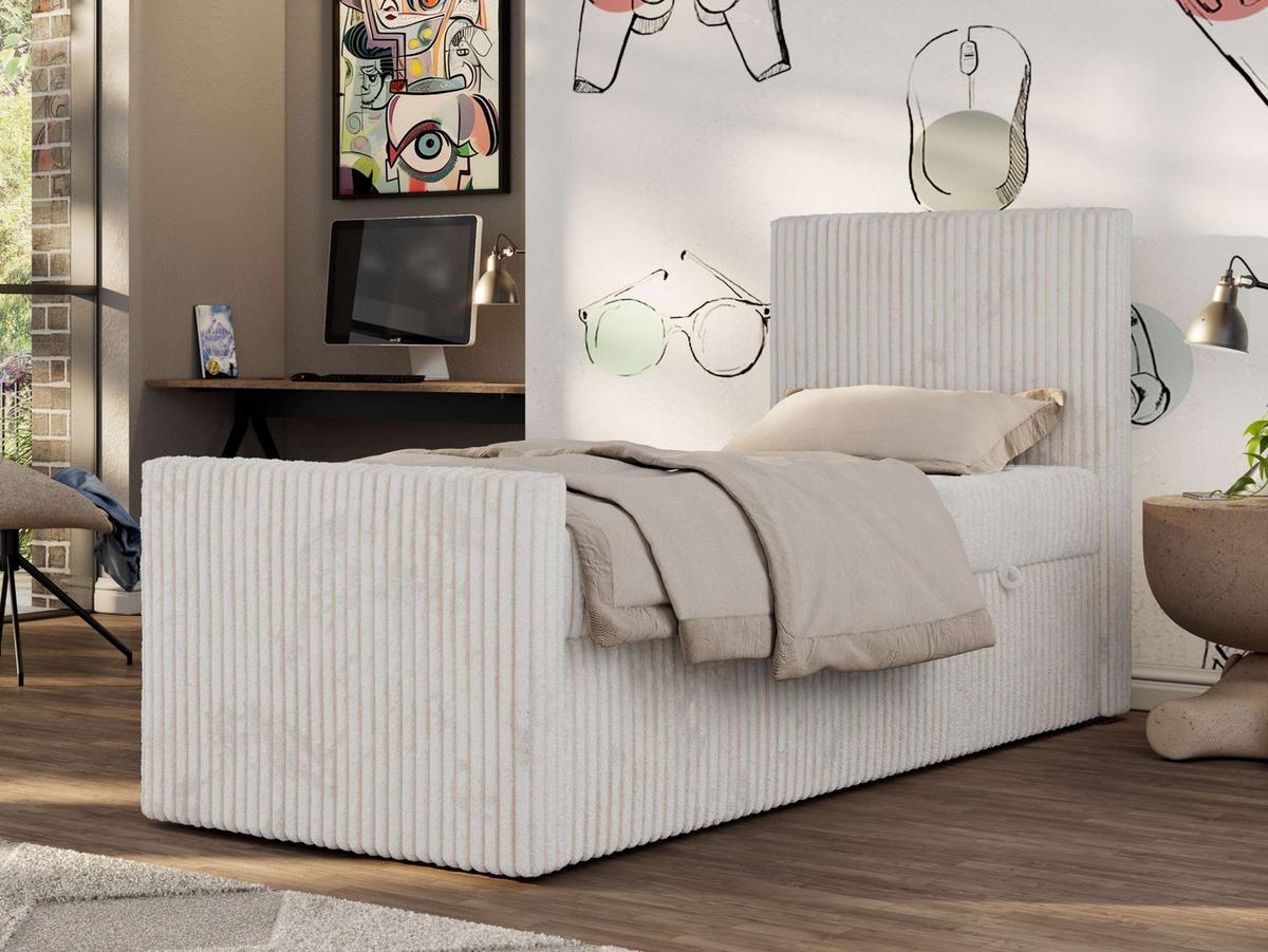 JUGENDBETT TILIO DUO 90/200 - Beige Cord - H3 - Rechts Seite - Beige, Textil (90/200cm) - MKS