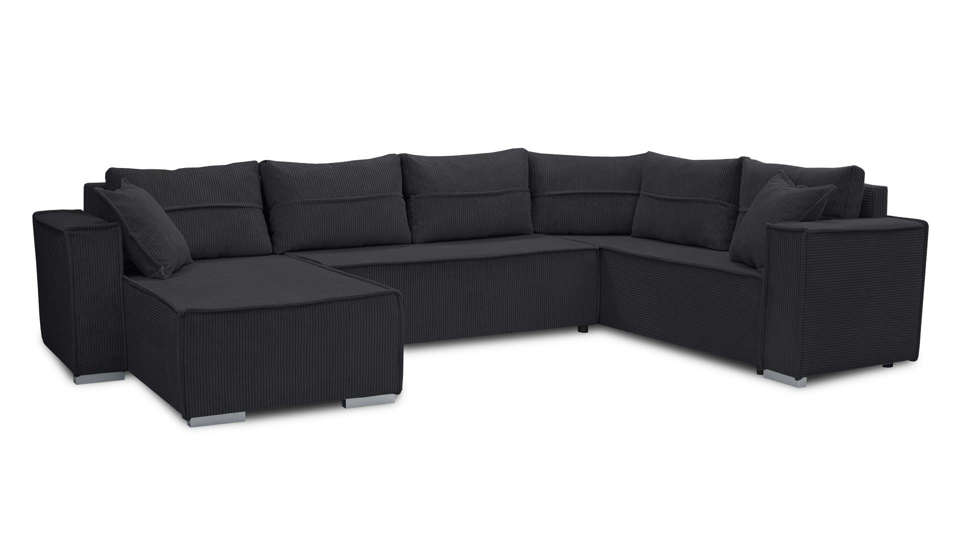 WOHNLANDSCHAFT Lovere U Schwarz 314/217/90 cm – mit Schlaffunktion und Bettkasten - Silberfarben/Schwarz, Textil/Metall (314/90/217cm) - AX Living