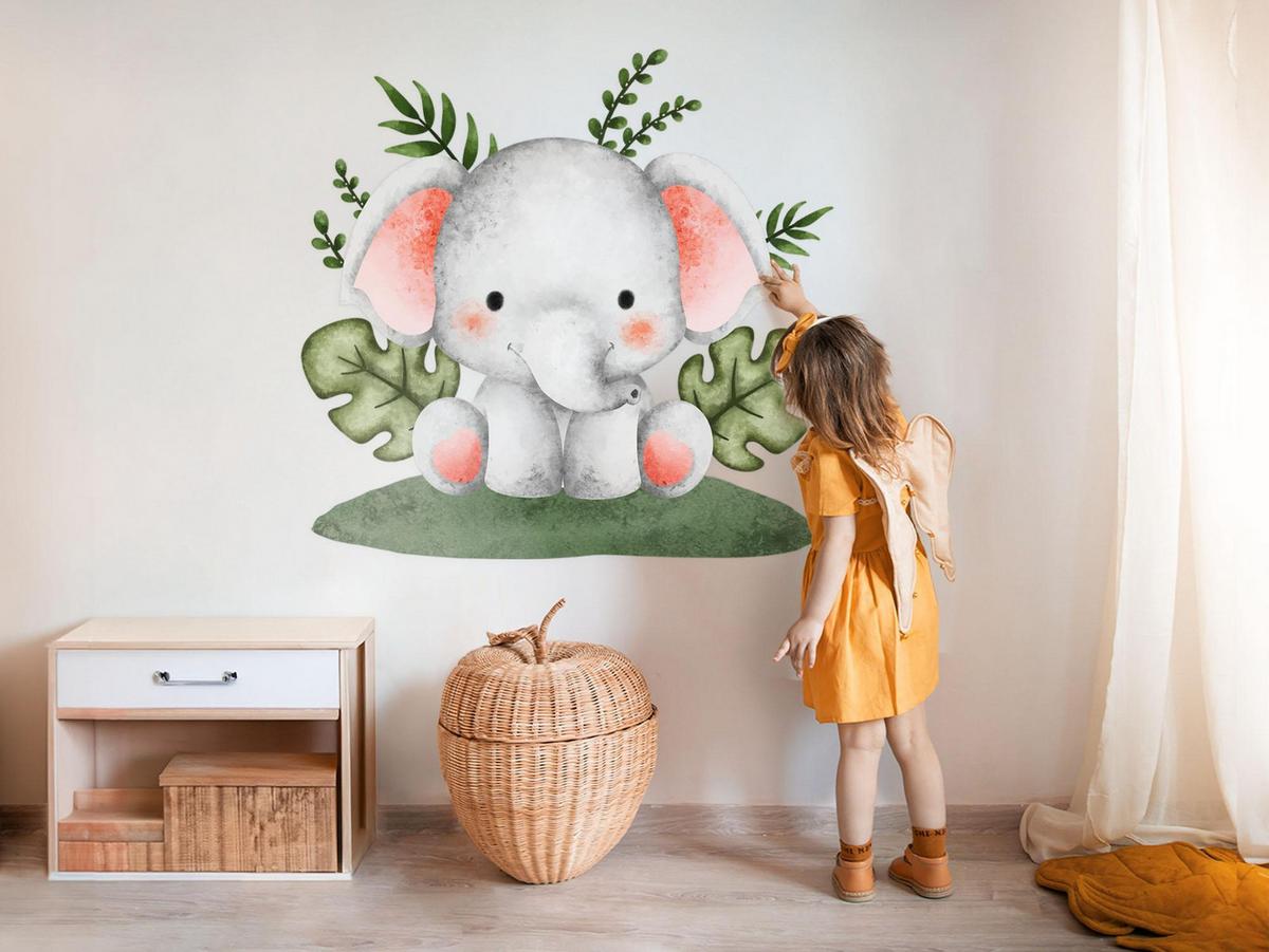 WANDAUFKLEBER 60x63cm - Ein bezaubernder Elefant - Multicolor, Kunststoff (60/63/0.1cm) - Wallfluent