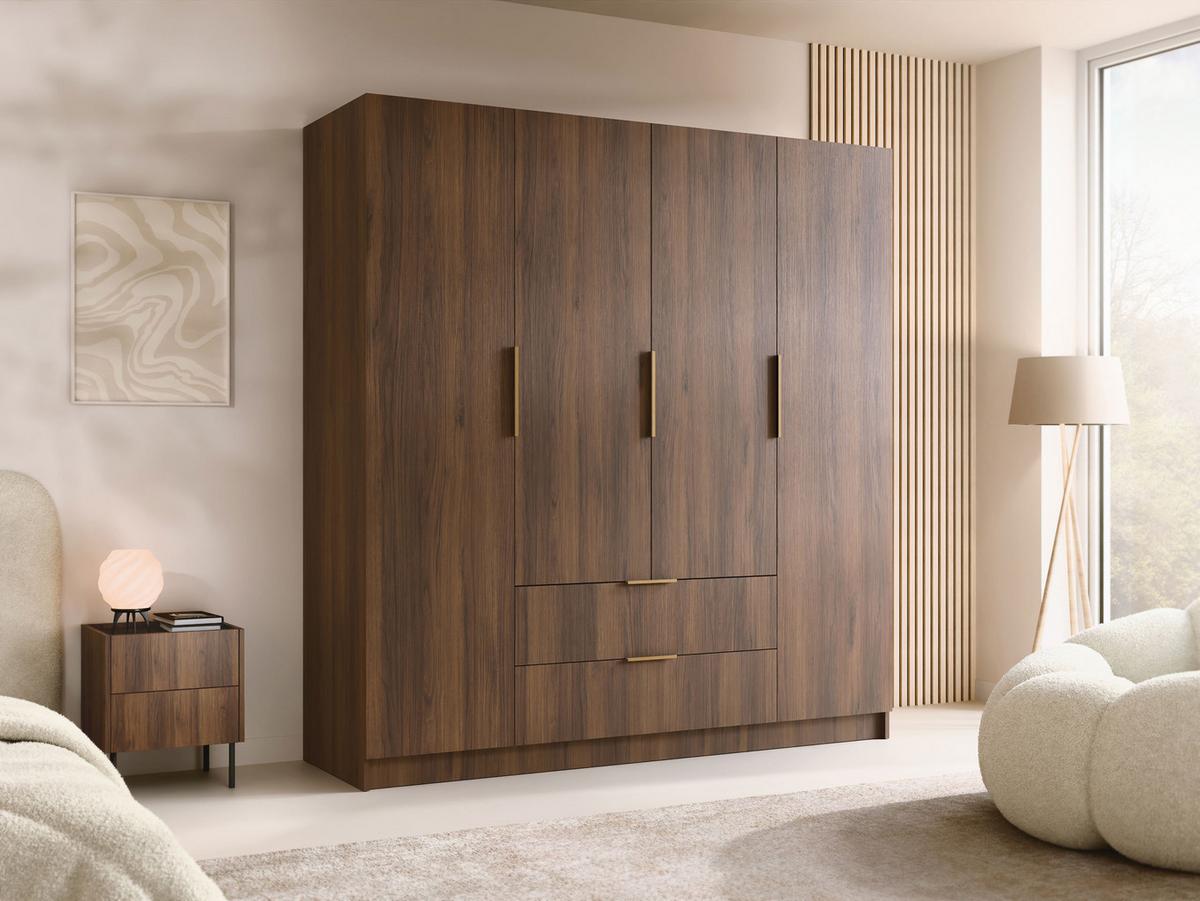 KLEIDERSCHRANK Sofia I - Goldfarben/Nussbaumfarben, Holzwerkstoff/Kunststoff (200/216/60cm) - MIRJAN24