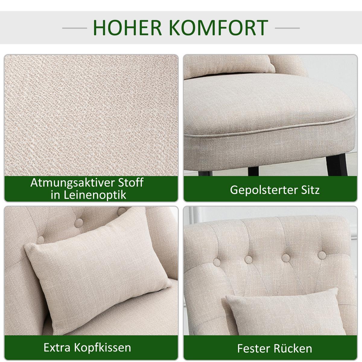 RELAXSESSEL, Sessel mit Rückenkissen, Loungesessel mit Leinenoptik - Weiß, Textil (69/77/52.5cm) - HOMCOM