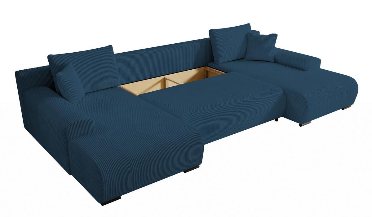 WOHNLANDSCHAFT Nelly U mit Bettkasten und Schlaffunktion, Cordstoff in U-Form - Blau, Textil (349/80/185cm)
