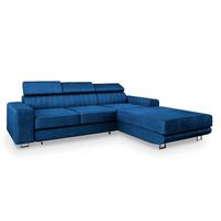 ECKSOFA NOTO R-S Blau Velours-Stoff mit Schlaffunktion - Blau/Silberfarben, Holz/Textil (267/190cm) - MASSENO