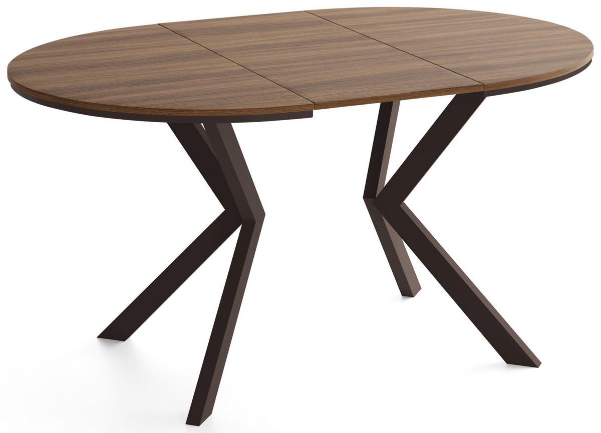 ESSTISCH Valio rund oval ausziehbar verlängerbar mit braunen Metallbeinen, Nussbaum Braun 100-140/100/76 cm - Walnussfarben/Braun, Holzwerkstoff/Metall (100/140/76cm) - WFL GROUP