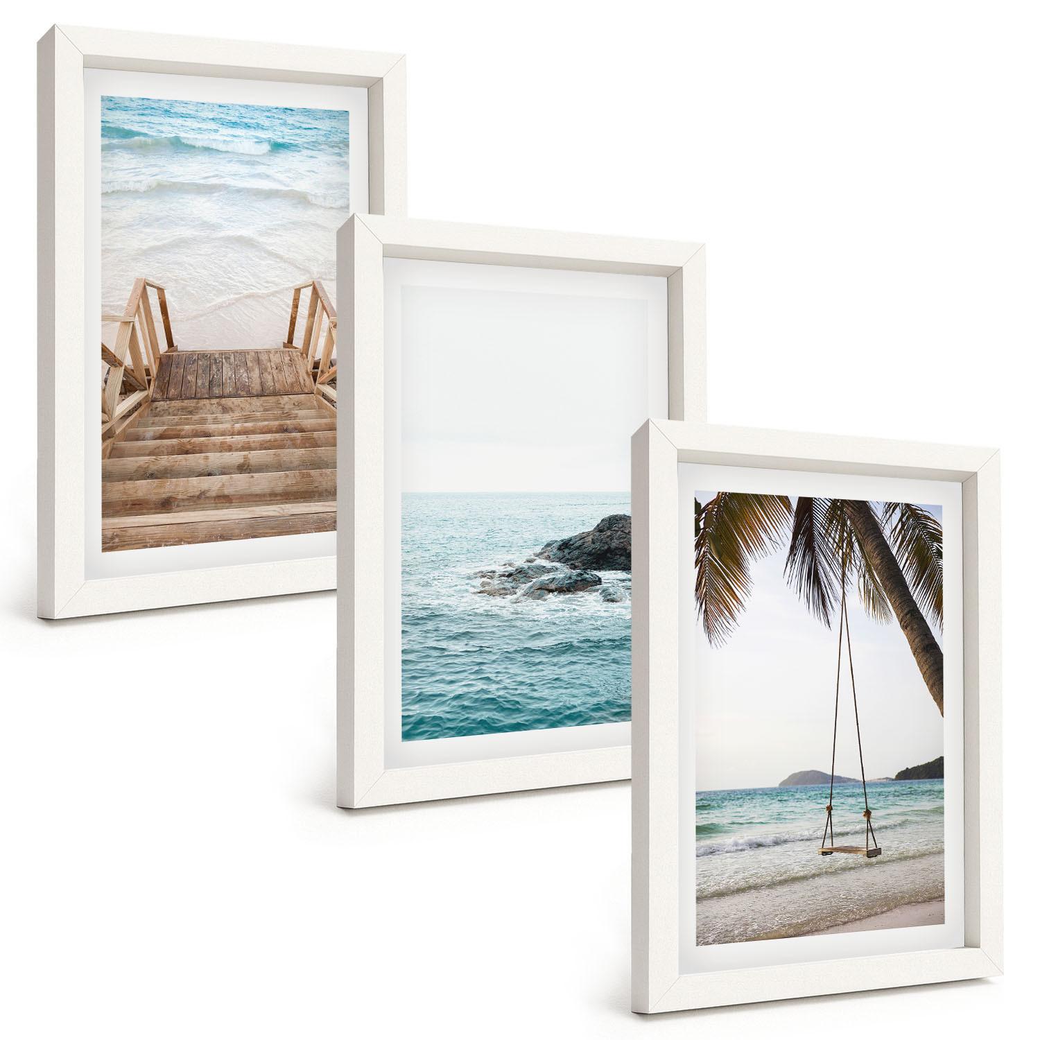 BILDER SET 3er Set - 20x30 cm Weißer Rahmen - Treppe Strand Meer Schaukel - Weiß, Kunststoff (20/30cm) - TULUP